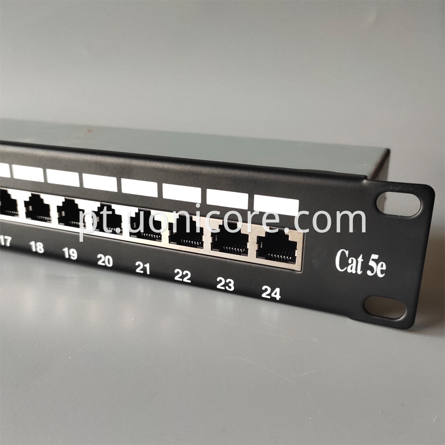 19 inch 1U 24 ports cat5e shielded patch panel